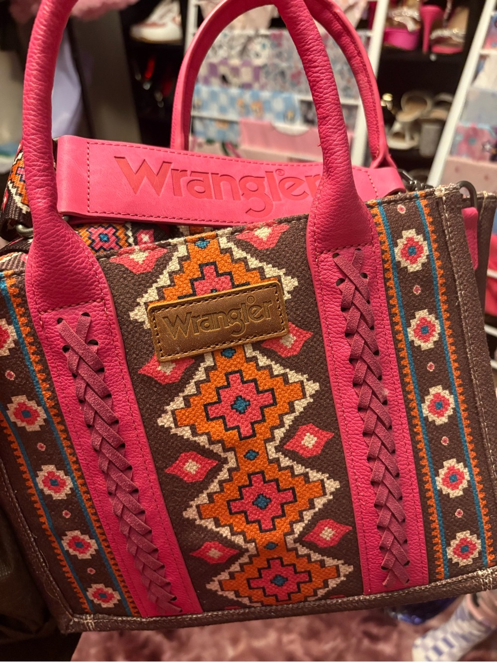 Wrangler Pink & Brown Aztec Pattern Tote